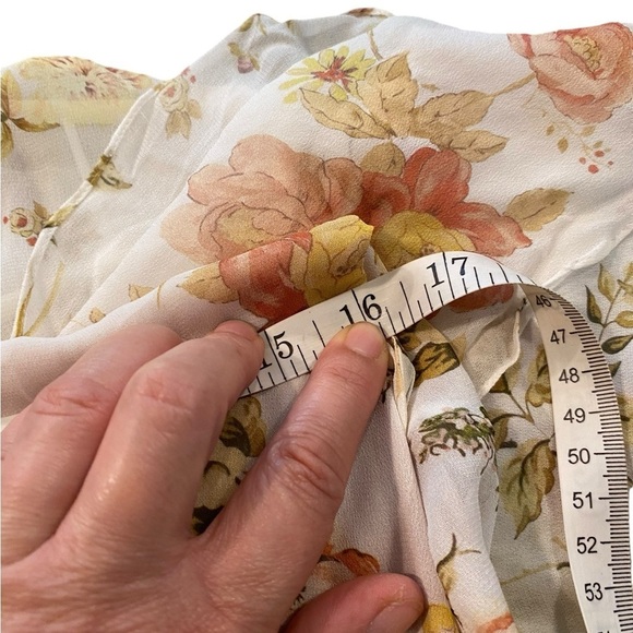 Zara Cream Fall floral chiffon ruffle wrap dress Fairycore Boho western feminine - Picture 15 of 16